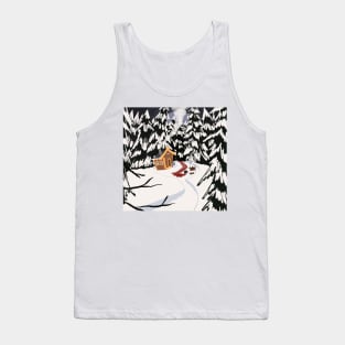 Eerie Winter Wonderland Forest Log Cabin Crime Scene Tank Top